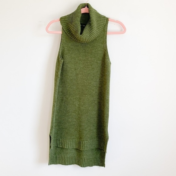 Green Cowl Neck Sleeveless Tunic Length Sweater Medium - Picture 1 of 7